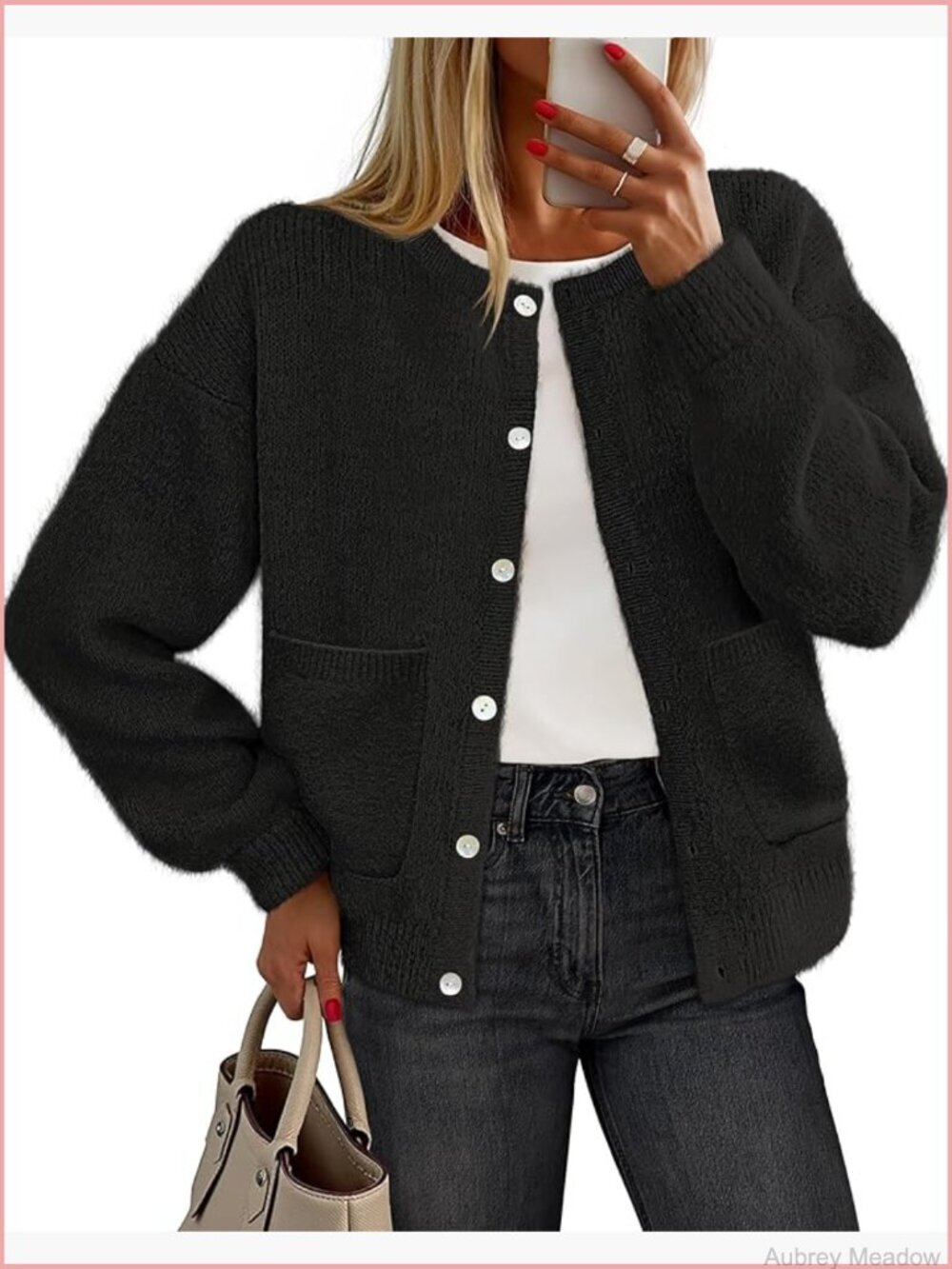 Long Sleeve Knit Cardigan Sweater Button Front Open Jacket with Pockets